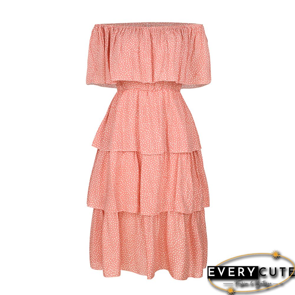 Pink Polka Dot Off Shoulder Holiday Dress