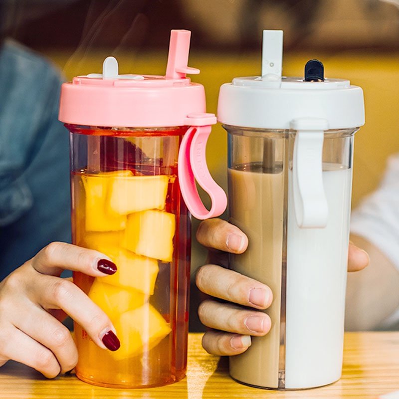 Double straw drink cup 600ml