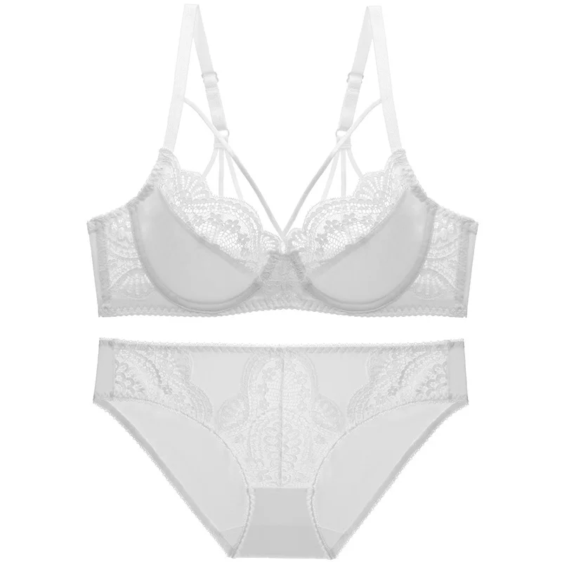 Brownm Pure Lingerie Suit Sexy Back Bra Lace Bra Small Side Cream Anti-Sagging Bra Set