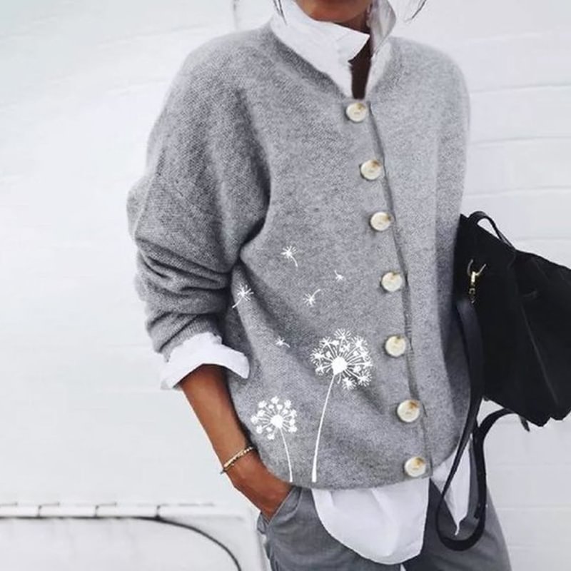 Fashion Floral Long Sleeve Buttoned Sweater
