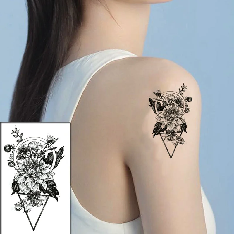Sketch Rose Flowers Waterproof Temporary Tattoo Sticker Hand Lines Design Fake Tattoos Flash Tatoos Arm Chest Body Art for Women