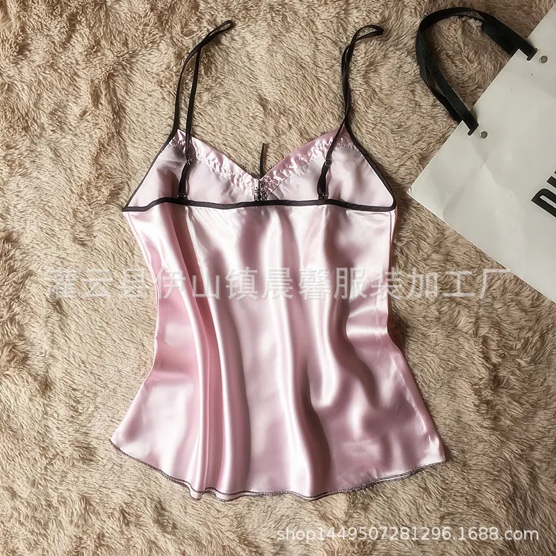 Churchf Women's Sexy Pajamas Simulation Silk Pajamas Large-Size Water-Soluble Embroidered Home Underwear Pyjamas Two-Set