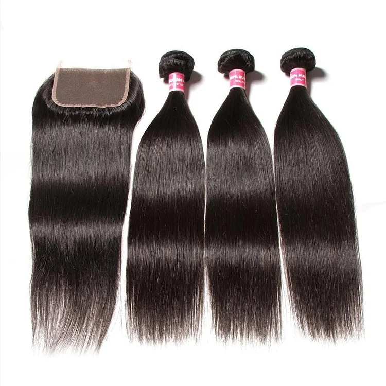 Indian Straight Hair 3 Pcs with 4*4 Lace Closure Deals