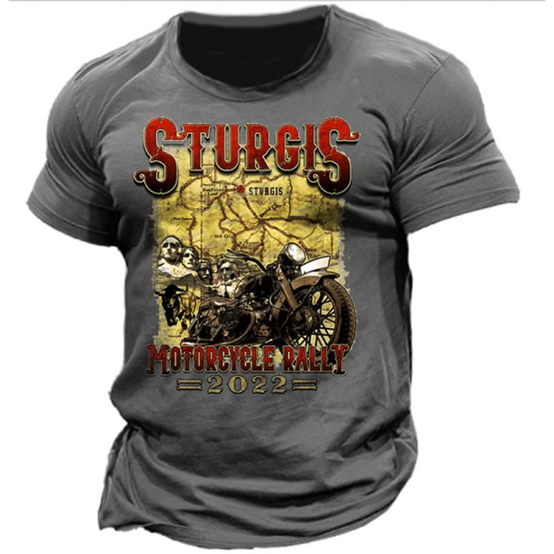Men's Vintage Short Sleeve Motorcycle Print T-shirt