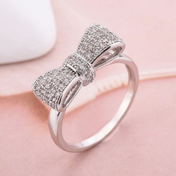 UsmallLifes King Trendy Women&#39;s Bowknot Simplicity High-grade Crystal Wedding Bride Princess Engagement Ring Size 5 6 7 8 9 10 11 US Mall Lifes
