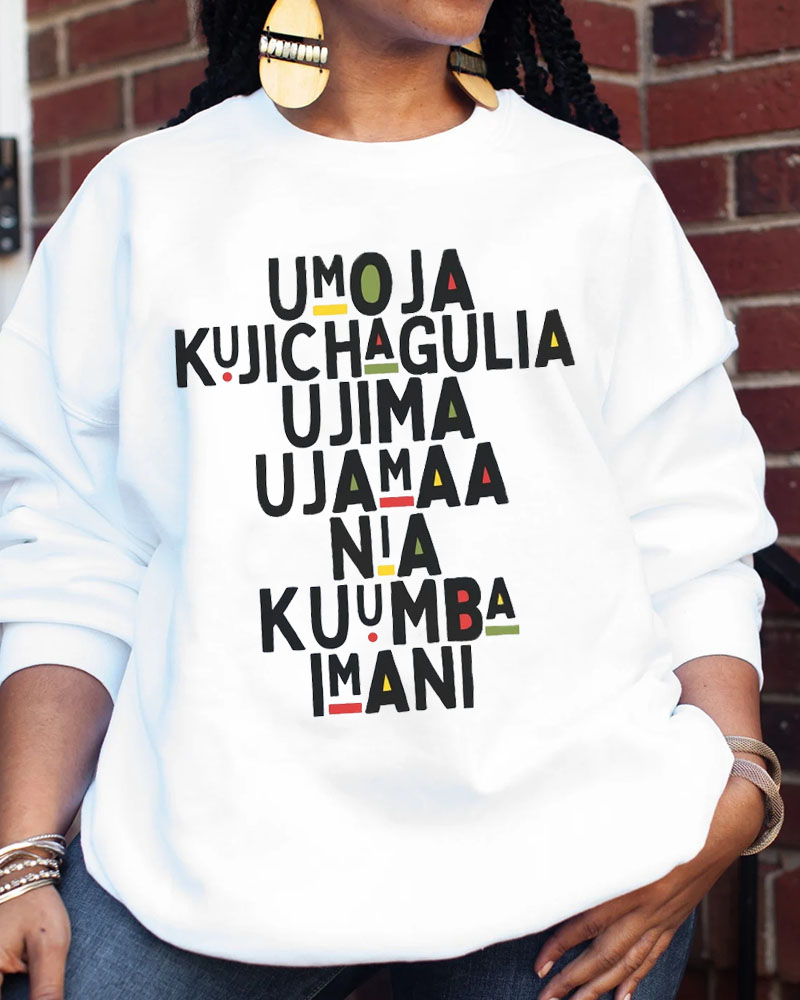 Women's Round Neck Kwanzaa Seven Principles Printed Long Sleeve Sweatershirts