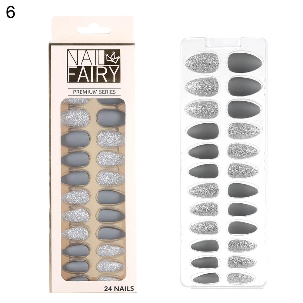 24/30Pcs/Set Reusable False Nail Tips Set Full Cover Shiny Matte Nail Tips With Designs Press On Nails Art Fake Extension Tips-Nail Inspo