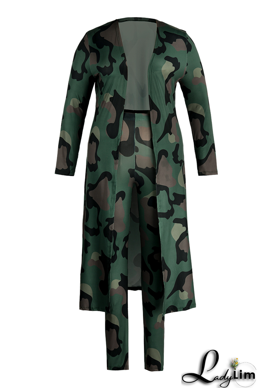 Camouflage Fashion Casual Street Vacation Print Printing cardigan Plus Size Two Pieces