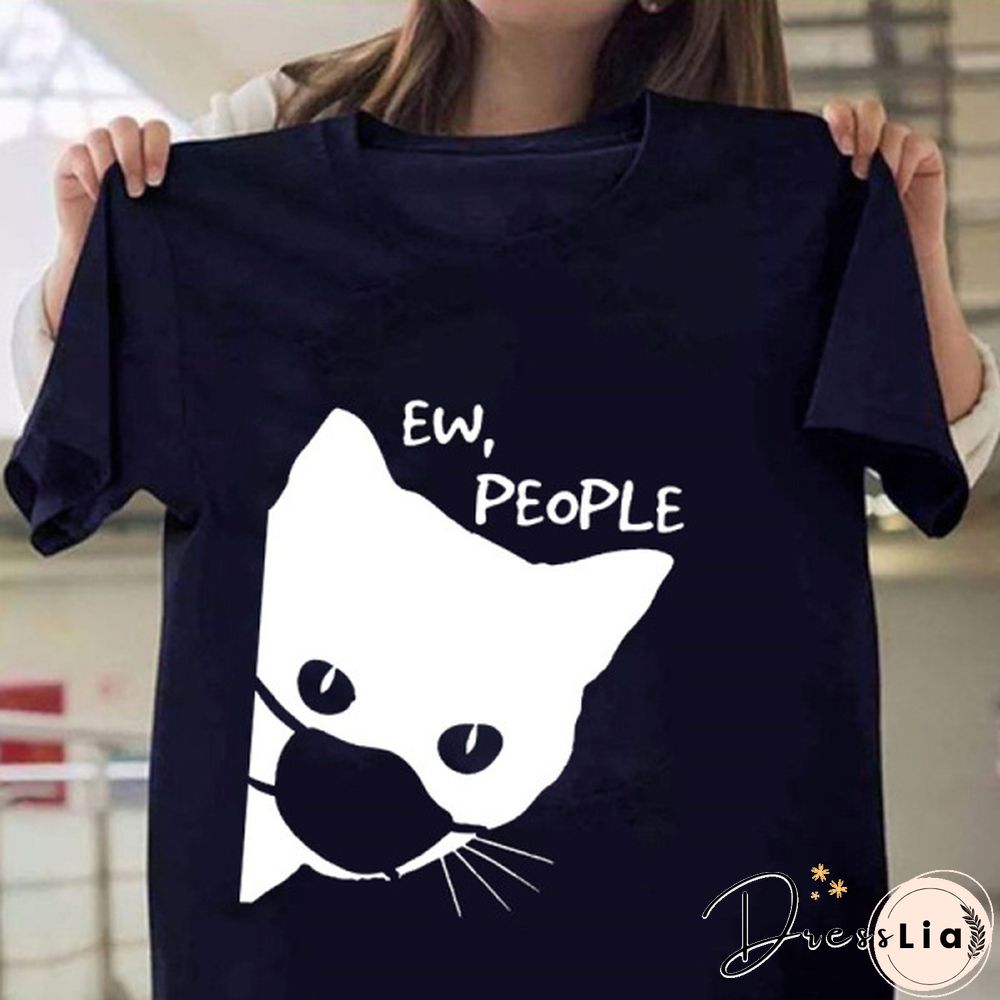 Women Graphic Cat Funny Face Animal Fashion Short Sleeve Spring Summer Cartoon Print Female Clothes Tops Tees Tshirt T-Shirt