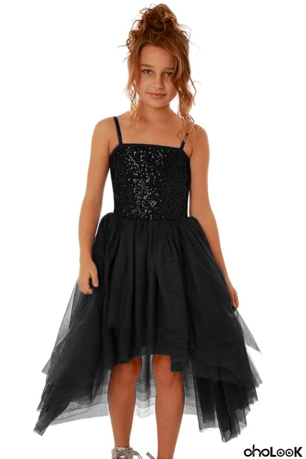 Sequin Bodice Tulle Hi-low Dress