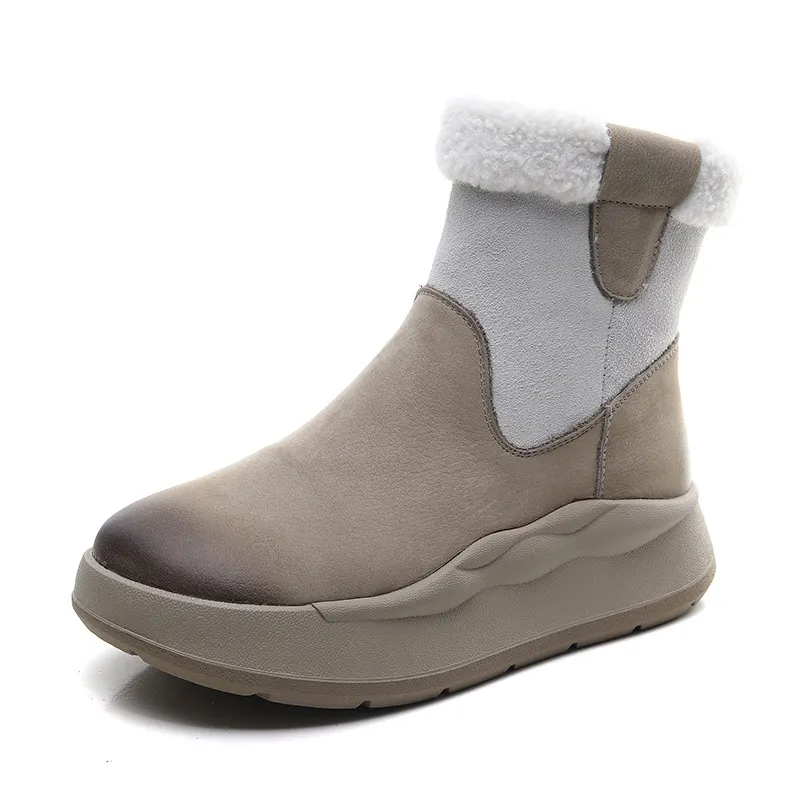 Yyvonne Velvet Snow Boots Winter Thick Cotton Boots Girl Retro Color Layer Kraft High Help Short Boots Plus Cotton