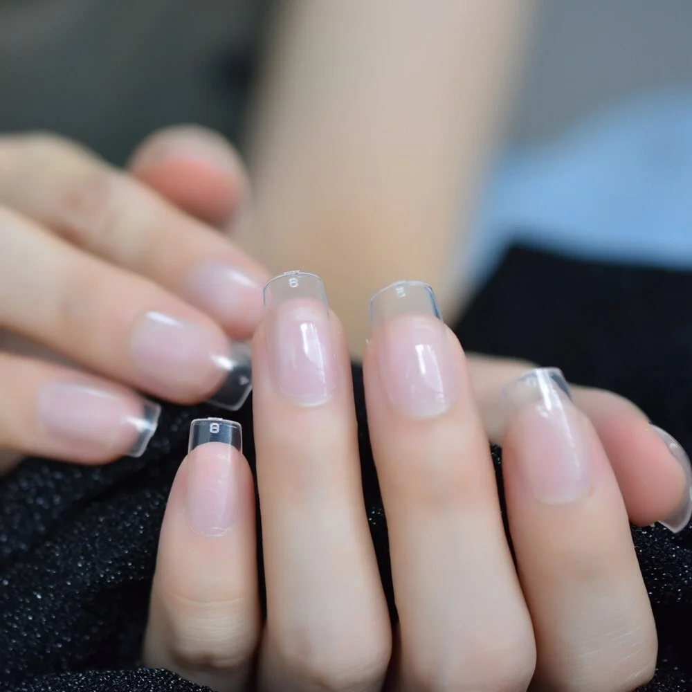 Specular Reflection Vampire Wine Red False Nails Shiny Square Long Solid Nail Tips with Glue Sticker Z431-Nail Inspo