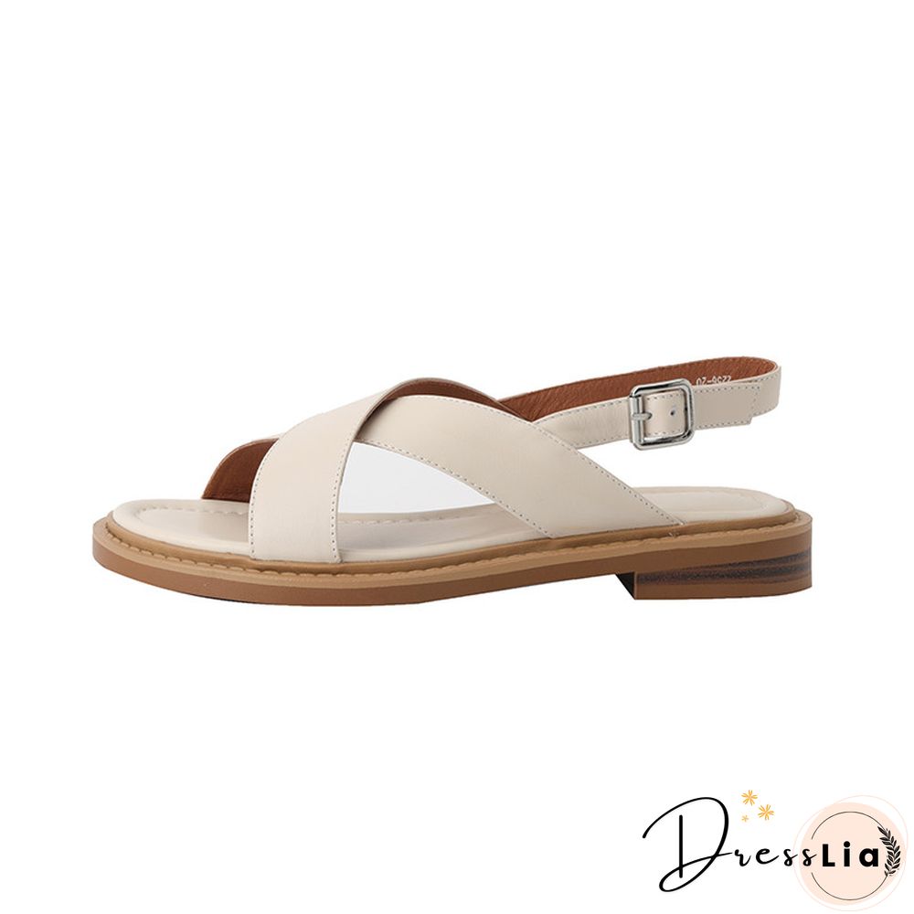 Women Sandals Retro Gladiator Casual Pumps Genuine Leather Low Heels Office Ladies Shoes Woman Summer Fashion Concise