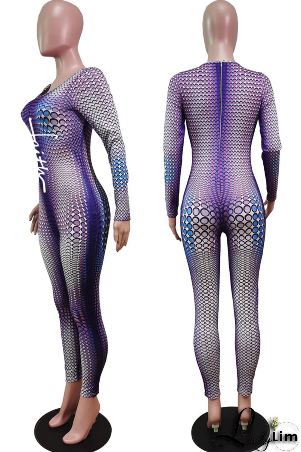 Purple Sexy Print Patchwork O Neck Regular Jumpsuits