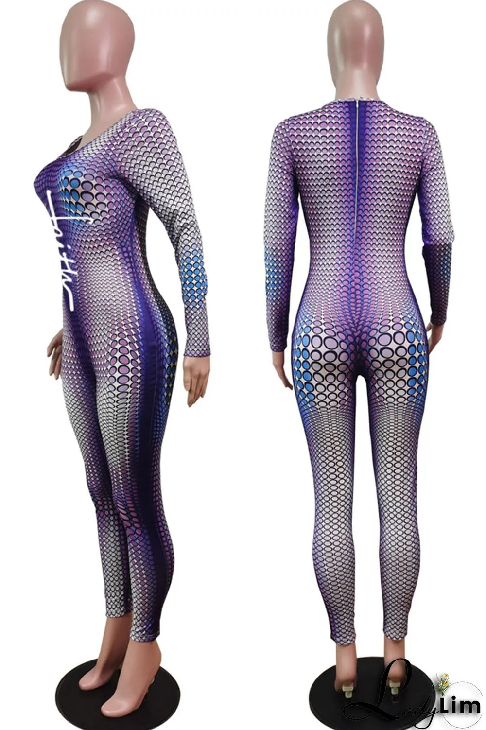 Purple Sexy Print Patchwork O Neck Regular Jumpsuits