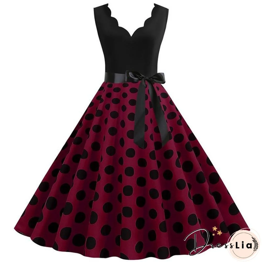 New Women's Fashion Sleeveless Casual Dresses Elegant Vintage Floral Print Rockabilly 1950S Retro Evening Party Gown Swing Pleated Dress Vestidos De Mujer