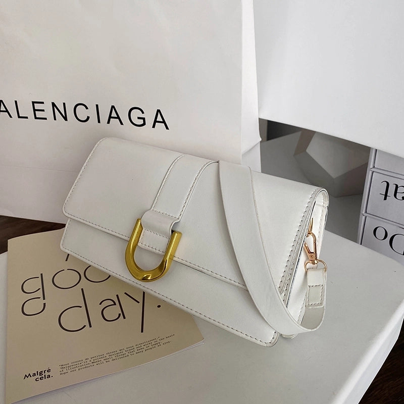 Women’s Medium Pu Leather Solid Color Classic Style Streetwear Sewing Thread Square Lock Clasp Underarm Bag