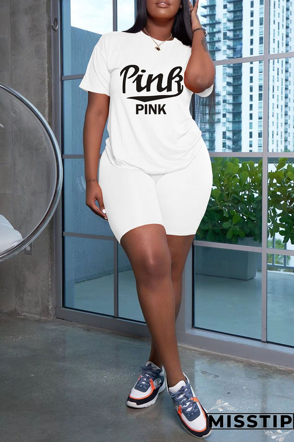 White Casual Print Patchwork O Neck Short Sleeve Two Pieces