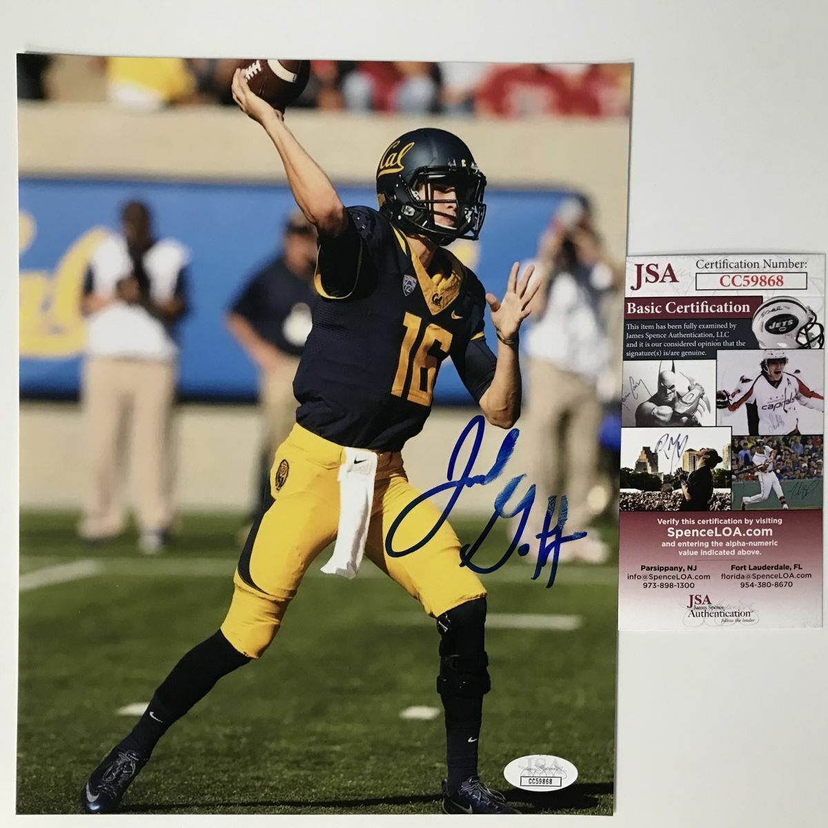 Autographed/Signed JARED GOFF California Cal SMUDGED 8x10 Football Photo Poster painting JSA COA