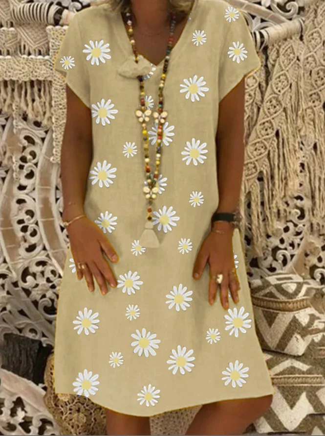 New V-neck Polka Dot Print Loose Casual Dress VangoghDress