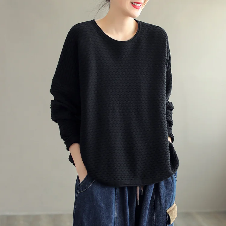 Autumn Women Loose Cotton Knitted Solid Sweater