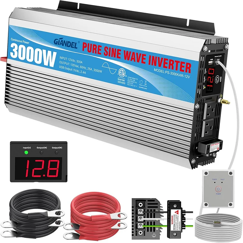 1200W Power Inverter Pure Sine Wave 12V DC to 110V 120V AC