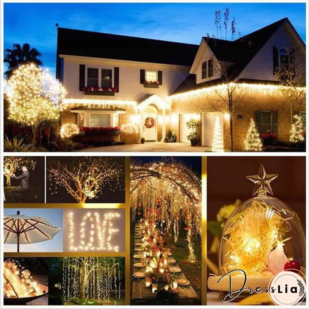 300/200/100/50/10 LED 9COLORS Creative Waterproof 8 Modes Solar Powered Copper Wire String Lights for Outdoor Indoor Home Garden Party Wedding Patio Tree Christmas Decoration