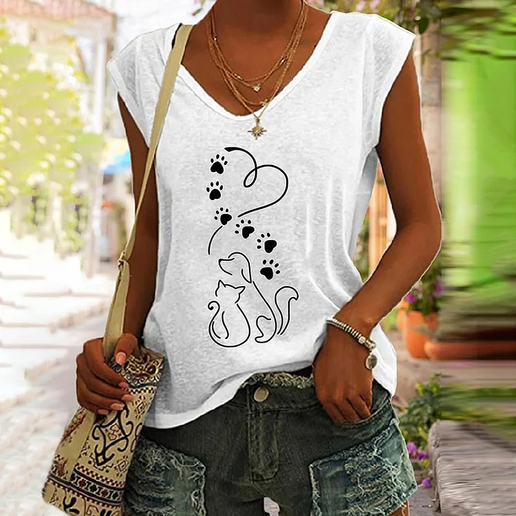 Dog And Cat Silhouette Vintage Tank Top
