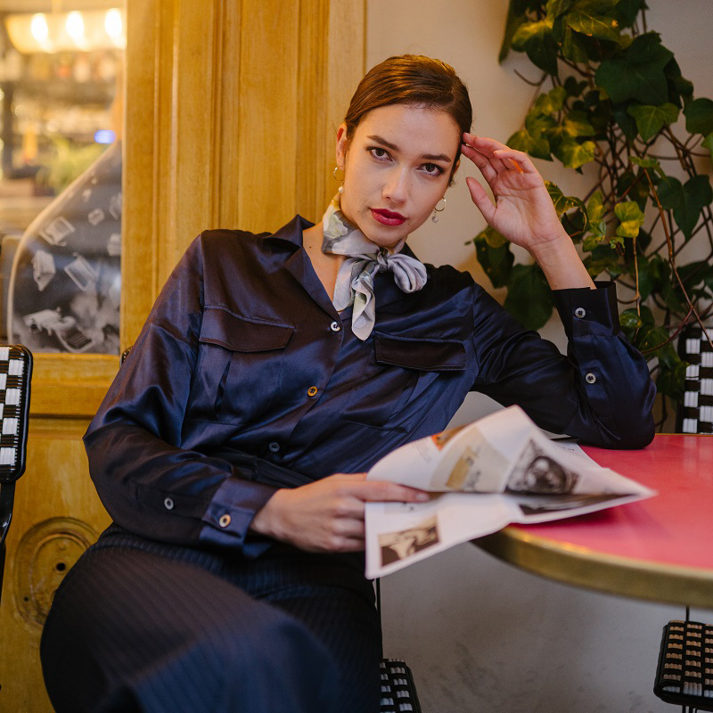 Solid Silk Shirt With Pockets-Real Silk Life