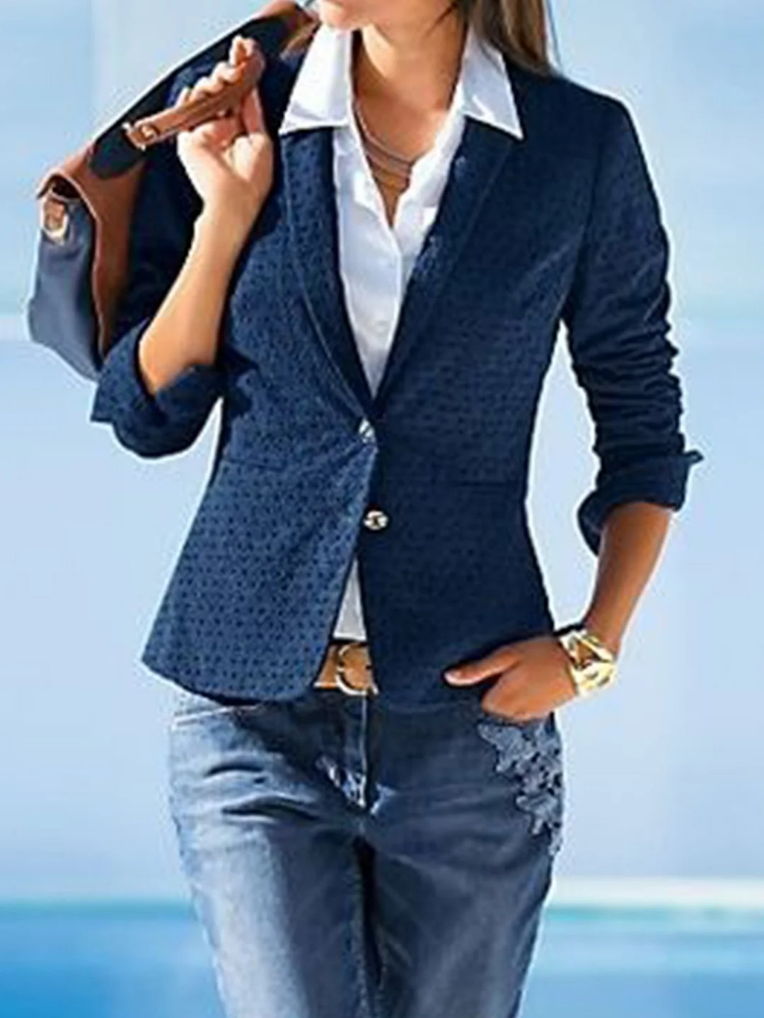 Vintage Plain Summer V neck Sports Statement Long sleeve Cotton-Blend Jacket for Women