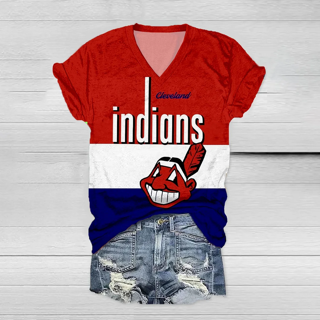 Cleveland Guardians Print V-Neck T-Shirt