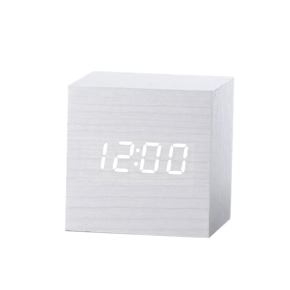 LED Digital Alarm Clock Wooden Watch Table Voice Control Digital Wood Despertador USB/AAA Powered Electronic Desktop Clocks