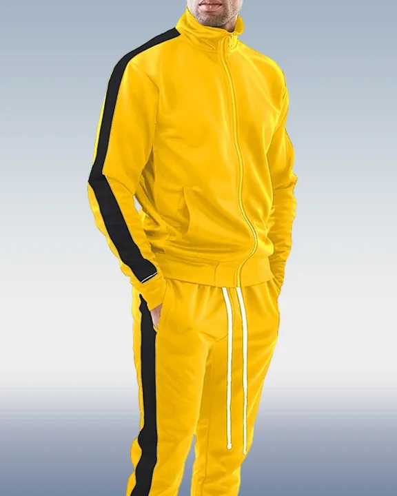 Men's yellow and black color block jogging sportswear