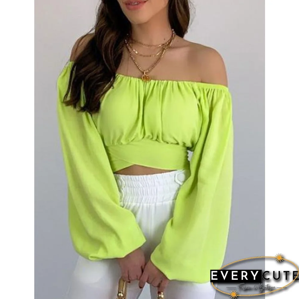 Yellow Off Shoulder Puff Sleeve Crop Tops