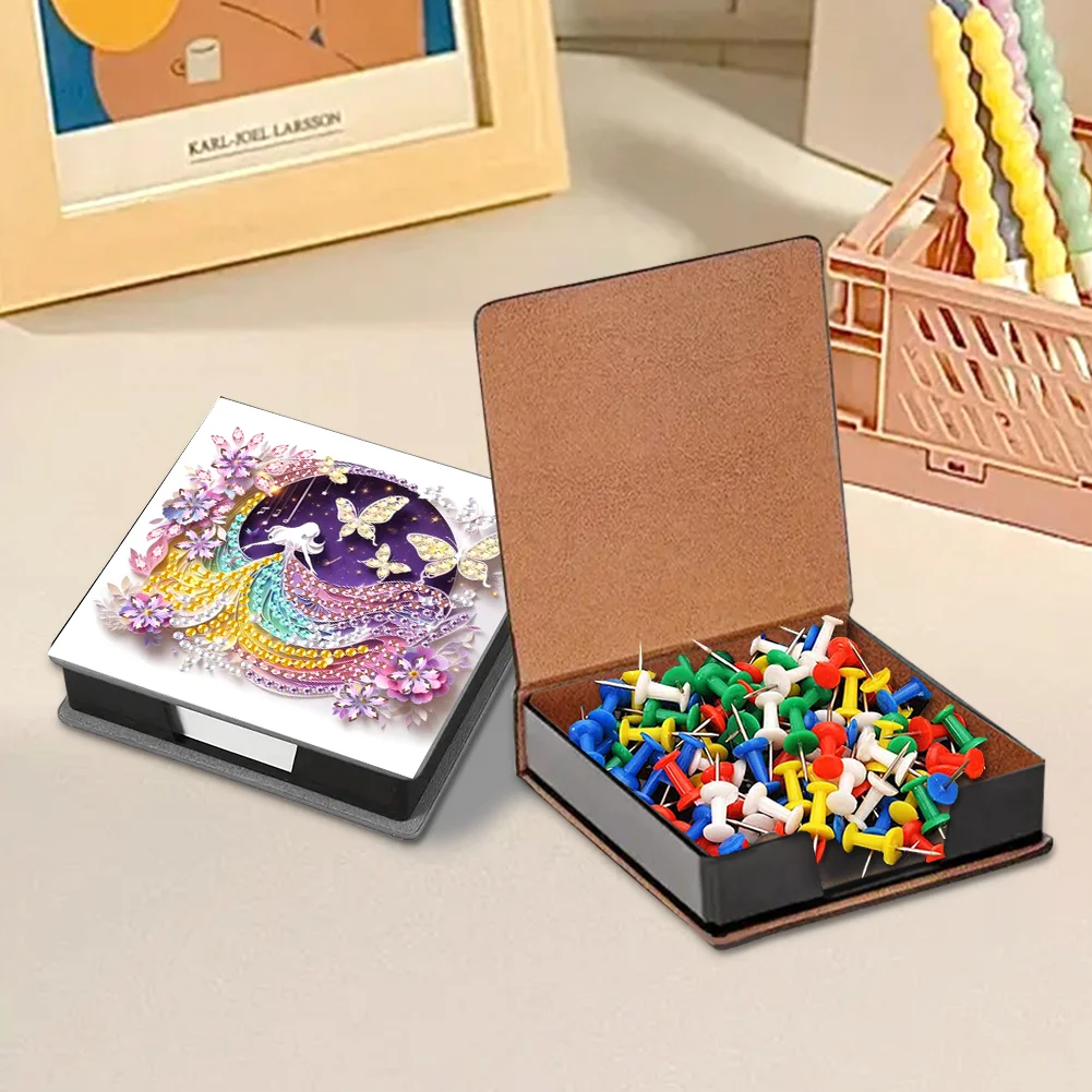 PU Girl Diamond Painting Notecard Box Rhinestones Post It Dispenser