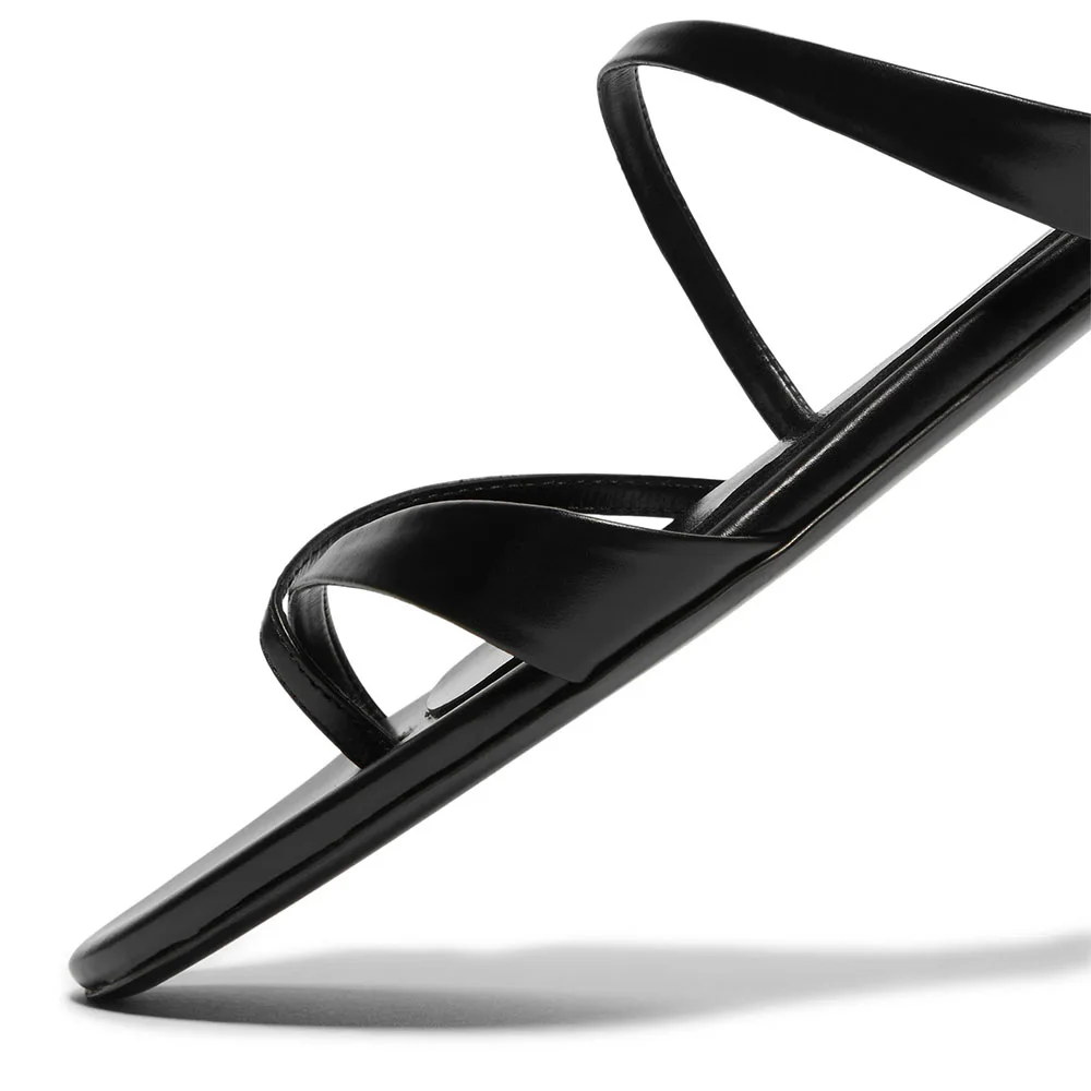 Classic Black Strappy Flip Flop Open Toe Flat Mules for Women