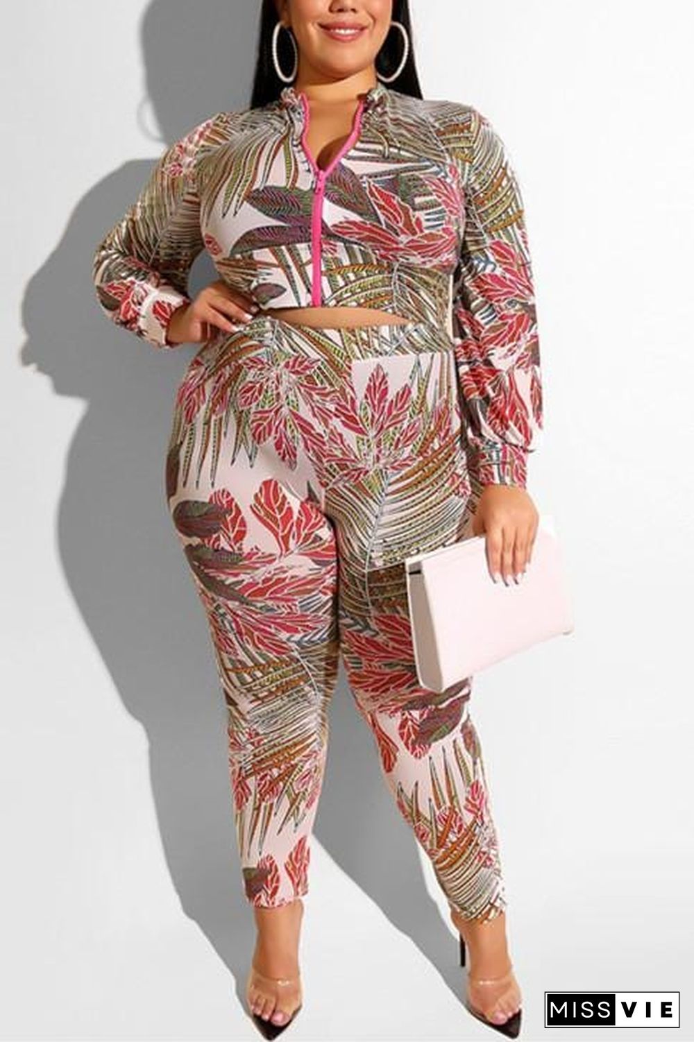 Fashion Casual Print Zipper Long-Sleeved Set