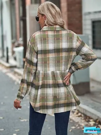 Plaid Button Up Dropped Shoulder Shirt