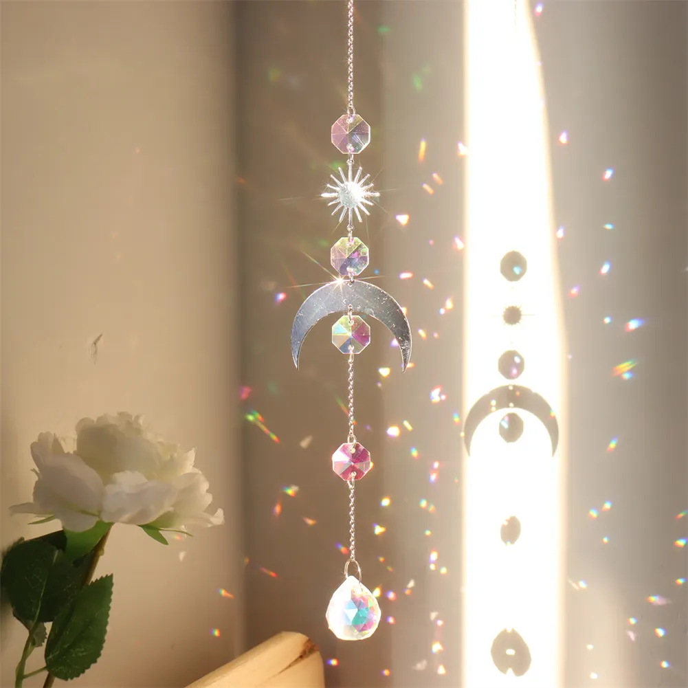 Wind Chime Crystal Catcher Hanging Ornaments Moon Prisms Home Room Pendant