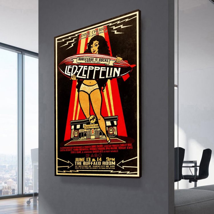 Burlesque on the Rocks: Led Zeppelin Concert Poster Canvas Wall Art