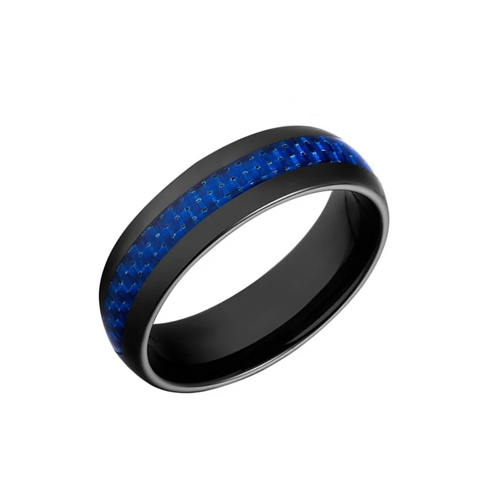 6MM 8MM Blue Carbon Fiber Inlay Black Plated Tungsten Carbide Rings