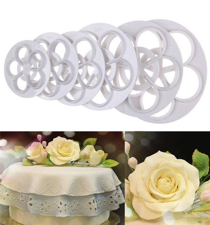 6Pcs Rose Flower Cutter Sugarcraft Fondant Pastry DIY Baking Mould