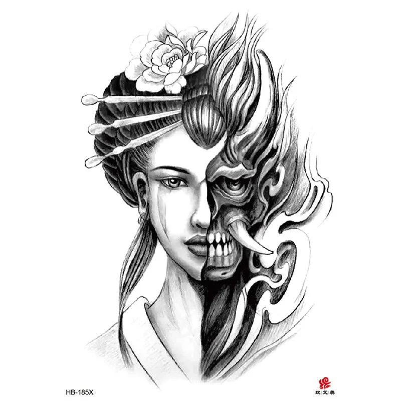 Sdrawing Forest Tattoo Sticker for Men Tiger Wolf Tattoo Death Skull Temporari Tattoo Skeleton Naked Girls Fake Tatoo for Women