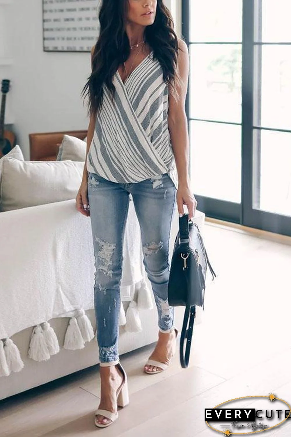 Cute Stripes Cross Crop Top