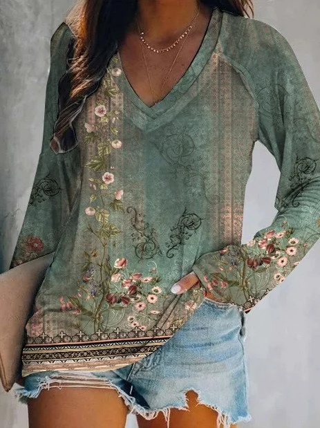 Casual Simple Floral Print T-Shirt 2