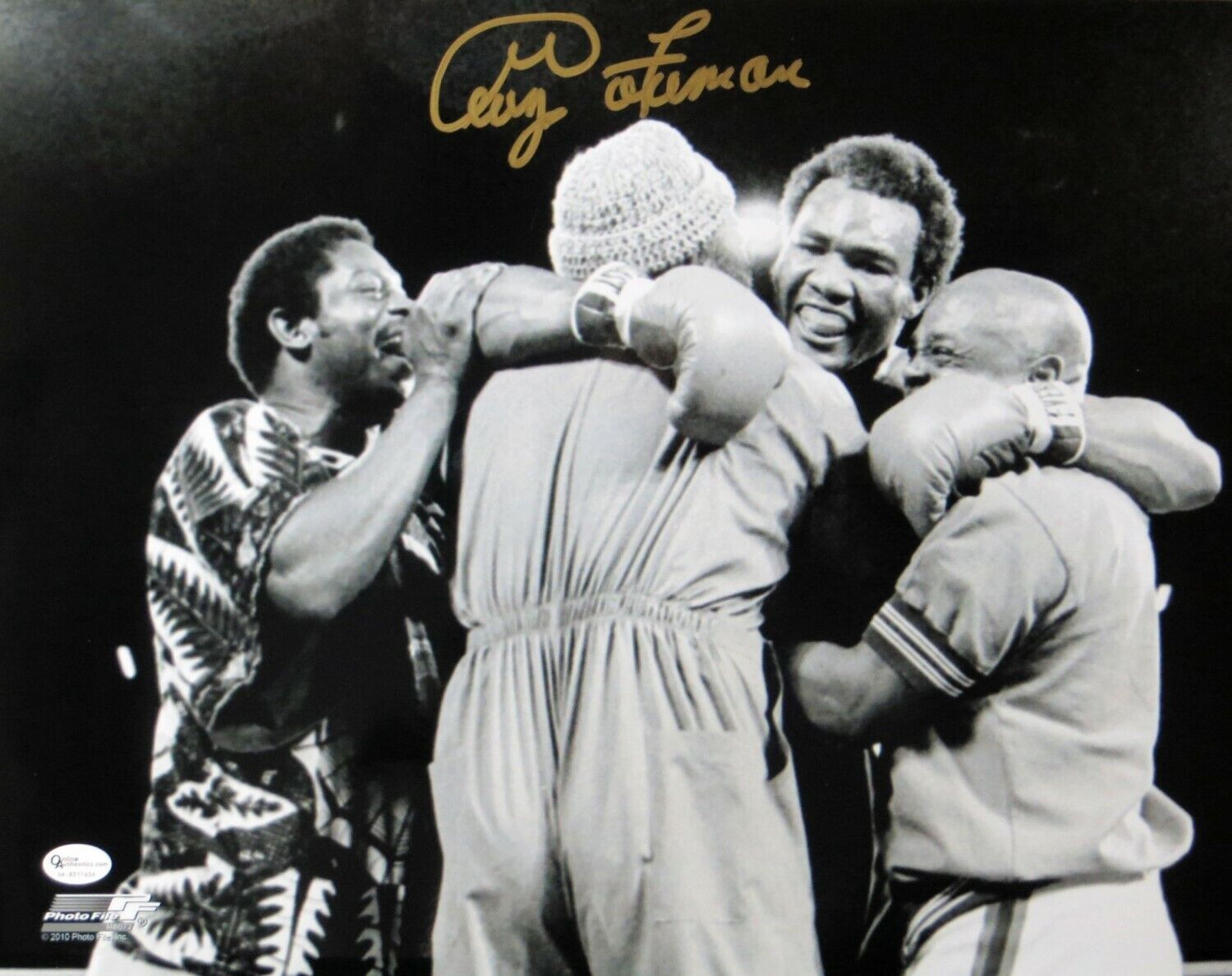 George Foreman Signed Autographed 11X14 Photo Poster painting Vintage Post Fight Hug OA