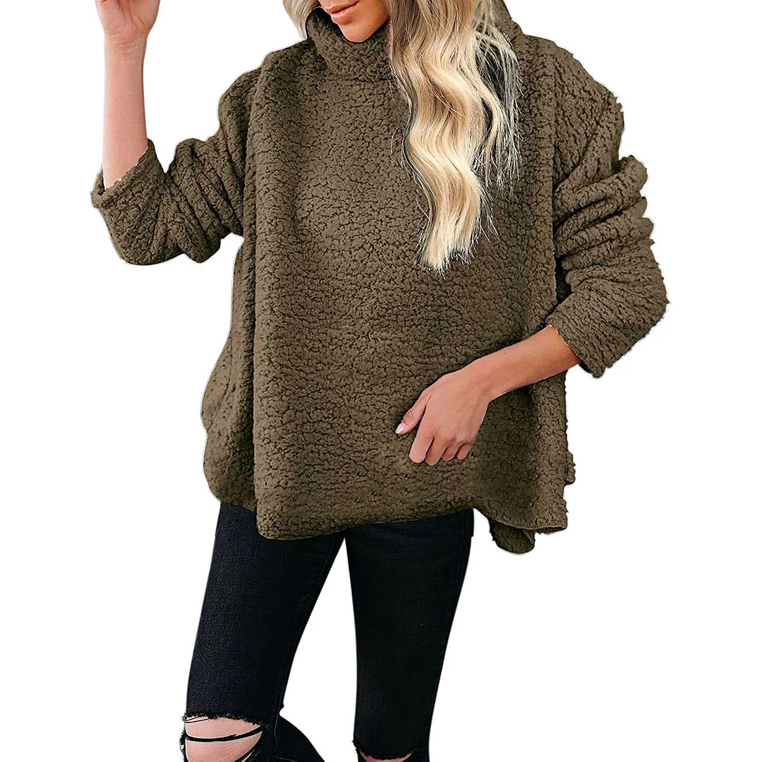 Sherpa Winter Turtleneck Top Sweatshirt For Women