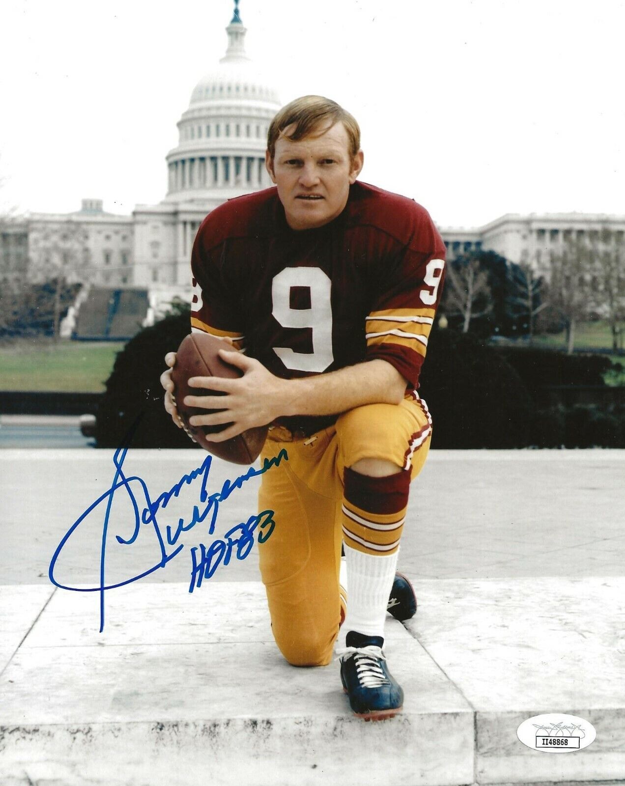 Sonny Jurgensen signed Washington Redskins 8x10 Photo Poster painting W/ HOF Inscription 3 JSA