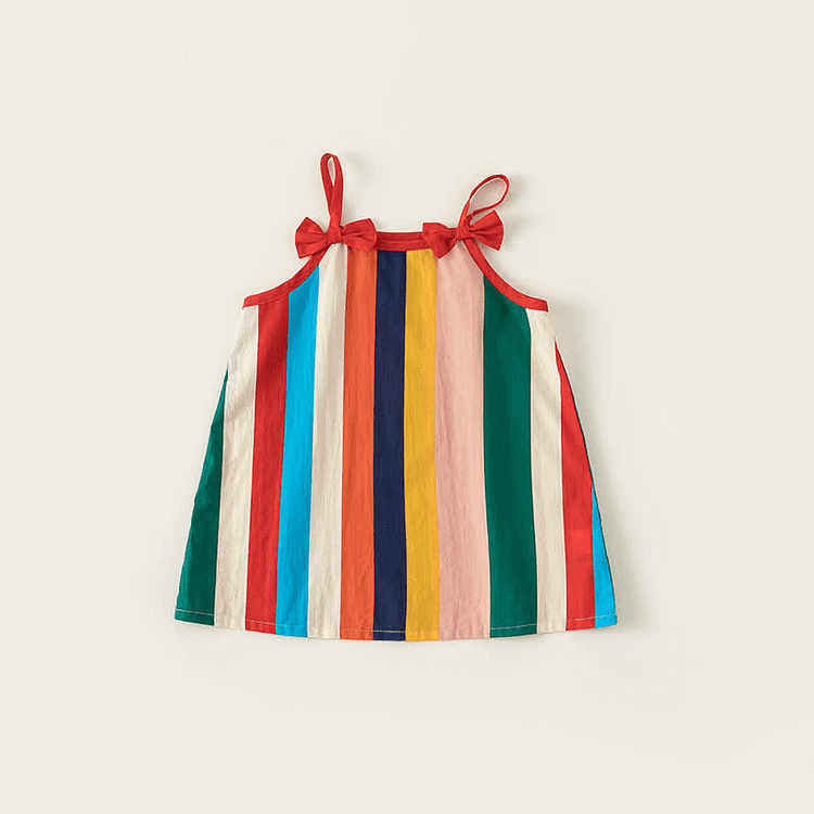 Toddler Girl Rainbow Striped Suspender Dress