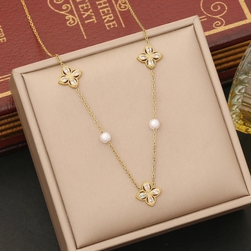 Elegant Luxurious Solid Color 304 Stainless Steel Zircon 18K Gold Plated Inlay Jewelry Set